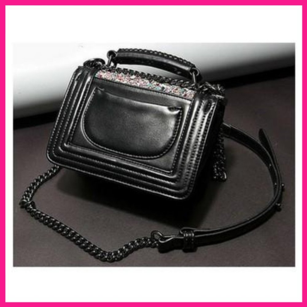 NWT Boy Flap Handbag w/ Rhinestones & Chain Strap - Picture 2 of 5